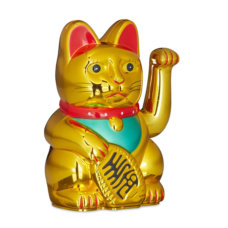 Relaxdays Maneki Neko Winkekatze aus Kunststoff in Gold, batteriebetrieben, B/T/H: 16 x 10 x 8 cm - Bild 2