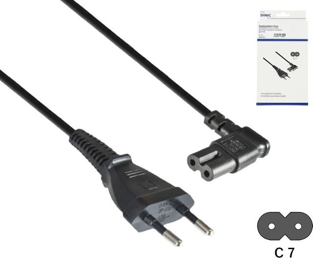DINIC Netzkabel Typ C auf C7 gewinkelt, USB-C, schwarz, Länge: 2,00 m - Bild 1