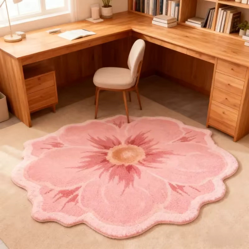 VIKAMA Kamelien-Plüschteppich in Rosa, weicher dekorativer Teppich mit floralem Design für Wohnzimmer und Schlafzimmer - Bild 2