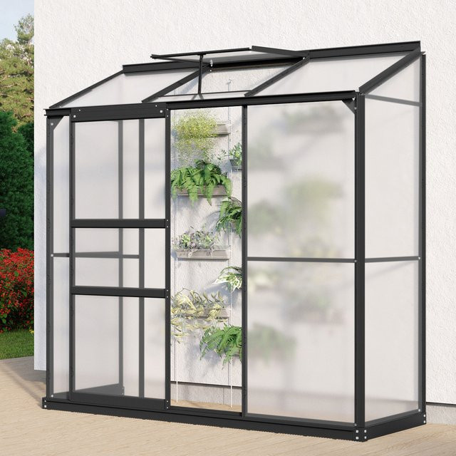 Vitavia Anlehn-Gewächshaus Styx in Schwarz und Grau mit 1,3 m² Fläche und 4 mm HKP - Bild 1