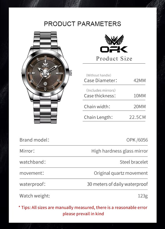 OPK Armbanduhr Quarz, Edelstahl, Schwarz, Herren - Bild 6