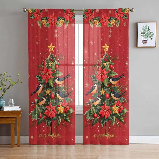 Transparenter Tüll-Vorhang mit floralem Muster für Wohnzimmer und Küche, Farbe Braun, B: 135 cm, H: 115 cm - Bild 1
