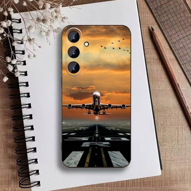 Handyhülle mit Flugzeug-Design für Samsung Galaxy A-Serie (A21, A32, A51, A52, A53, A71, A73, A80 5G) in Schwarz - Bild 1