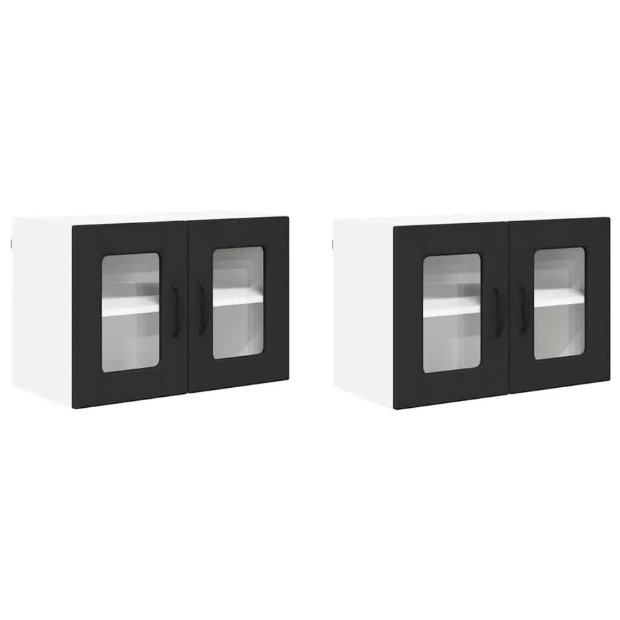 vidaXL Küchenwandschrank Set aus 2 Stück, Schwarz, mit Glastüren und Regalböden, B/T/H: 60 x 31 x 40 cm - Bild 2
