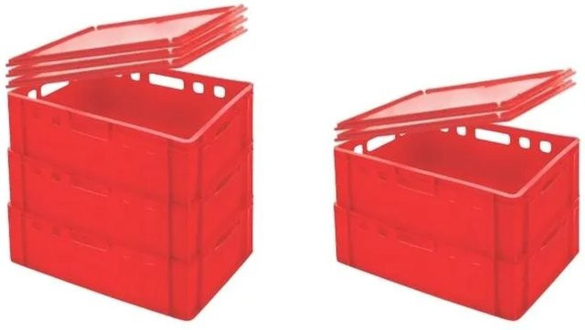 CHEFGASTRO SuperSparSet 5x Eurobehälter Fleischerkasten E2 mit Auflagedeckel, Rot, H x B x T: 20 x 40 x 60 cm - Bild 1