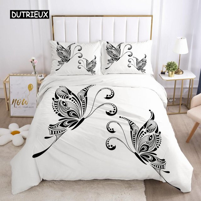 Bettwäsche-Set von Binchi Outdoor Product mit 3D-HD-Druck in Floral White, bestehend aus Bettbezug und Kissenbezügen aus Mikrofaser, B/H: 140 x 210 cm - Bild 1
