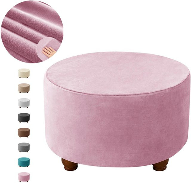 Yiran Furniture Runde Hockerbezüge aus superweichem Samt, elastischer Möbelprotektor für Fußhocker, 1 Stück, Größe M - Bild 1