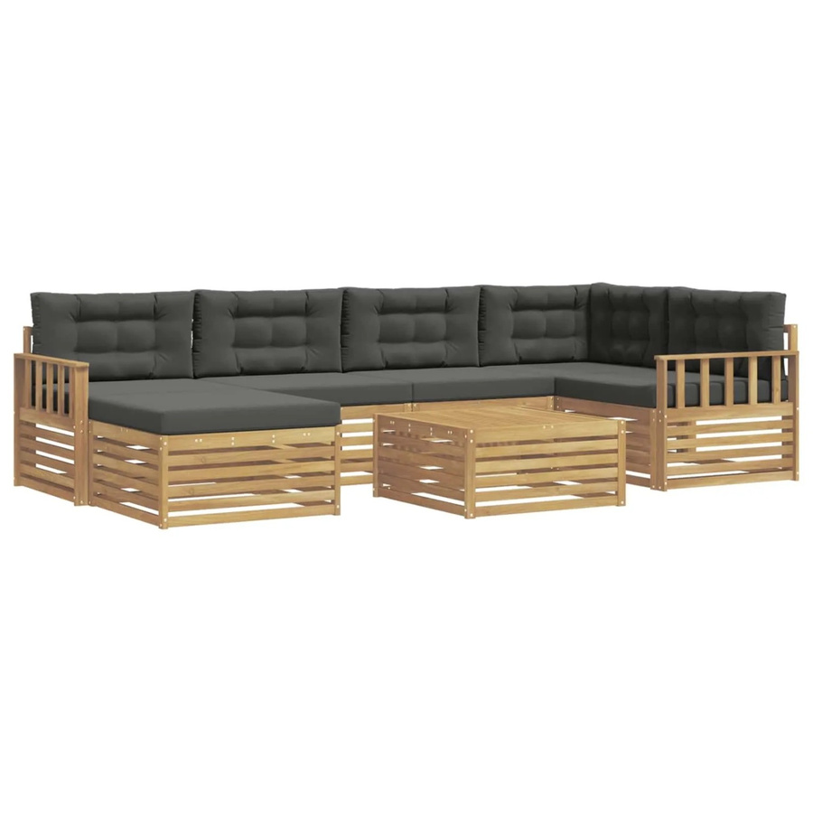 vidaXL Outdoor-Sofagarnitur aus Akazienholz mit 7 Kissen in Anthrazit und Weiß - Bild 2