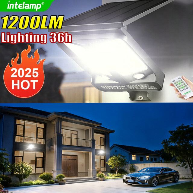 Intelamp Solar-LED-Außenleuchte mit Bewegungssensor, 1200 Lumen, Wasserdicht, Schwarz - Bild 1