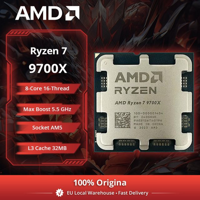 AMD Ryzen 7 9700X Desktop Prozessor mit 8 Kernen, 40MB Cache, 4nm Technologie, AM5 Sockel, 65W, Silber - Bild 1
