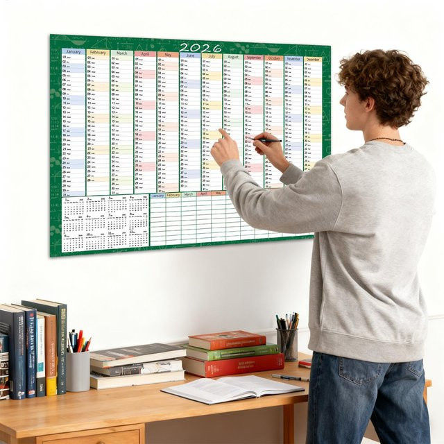 Großer Wandkalender 2026 mit Tipps-Etiketten für Schule und Zuhause, B/H: 73,66 x 50,8 cm - Bild 1