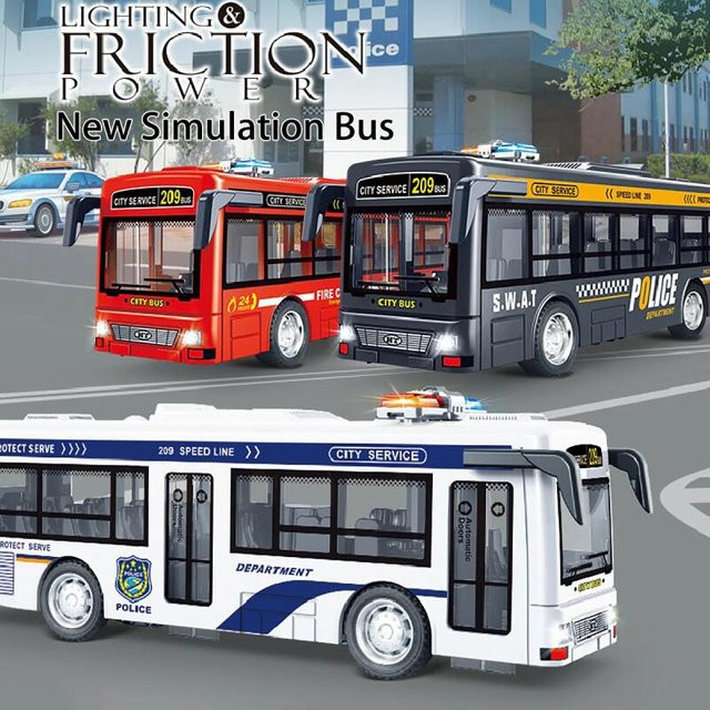 CONUSEA Polizei Bus Modell, Fahrzeug, mit Lichtern und Sound, Metall, Gelb - Bild 1