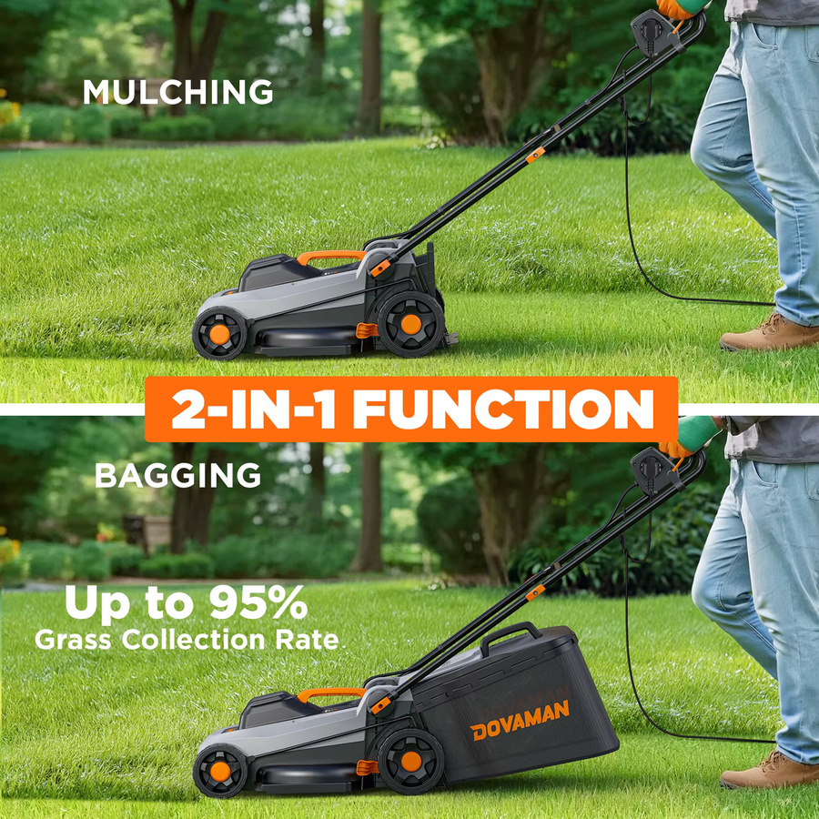 DOVAMAN Elektrischer Rasenmäher in Schwarz mit 1500W Leistung, 36cm Schnittbreite, 40L Grasbehälter und 2-in-1 Mulch- und Aufsammelfunktion - Bild 5