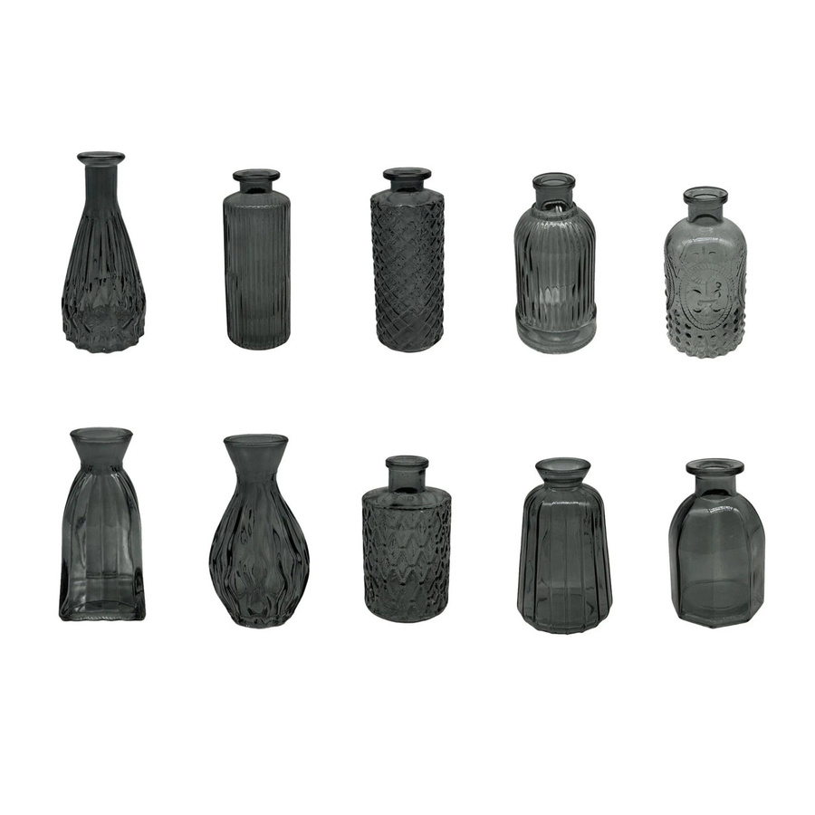 Relaxdays Dekovasen aus Glas im Vintage-Look, 10er Set, Grau, Höhe: 10 cm bis 14,7 cm, Durchmesser: 5 cm bis 8 cm - Bild 2