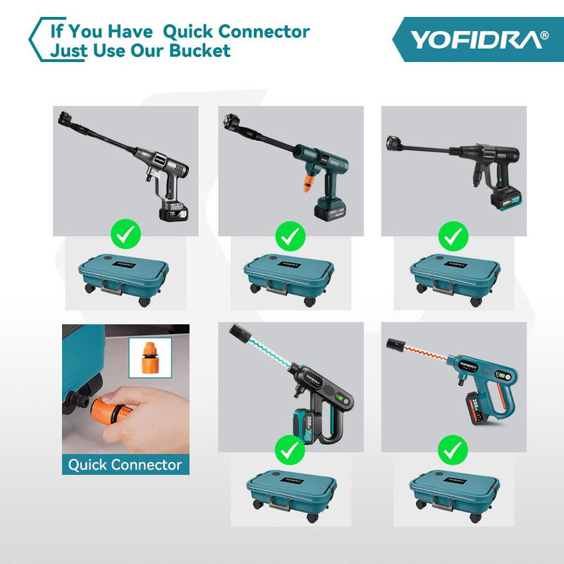 YOFIDRA 6 in 1 Hochdruck Autowaschpistole Set mit 22L faltbarem Wassertank, 5 m Wasserschlauch und 2 Akkus für Makita 18V - Bild 12