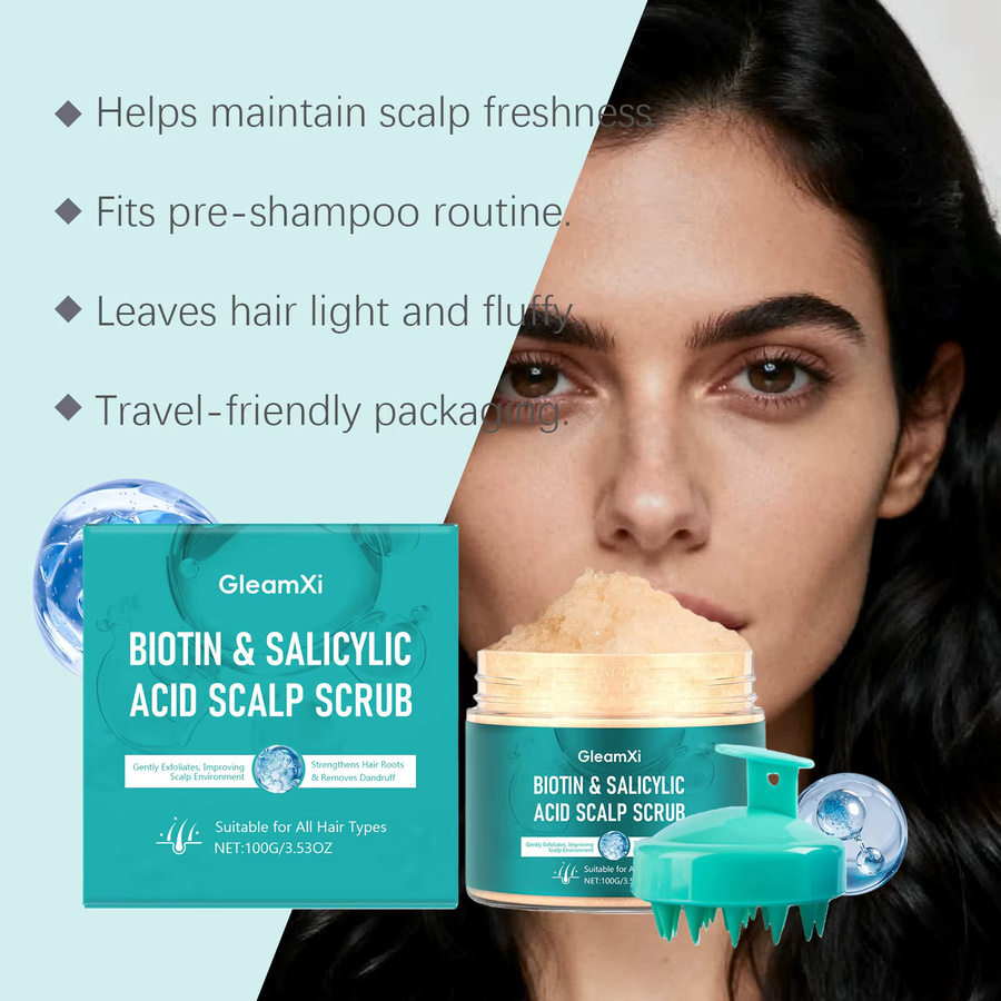 Gleamxi Kopfhautpeeling mit Salicylsäure und Massagebürsten-Set, Fettiges Haar - Bild 2