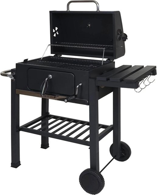 MCW Grillwagen K93 Kohlegrill aus Stahl in Schwarz mit Deckel und Ablagen, B/T/H: 110 x 100 x 51 cm - Bild 1