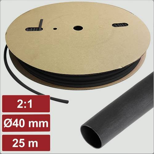 Electronic Garage Schrumpfschlauch ohne Kleber Schwarz, Durchmesser: 40 mm, Schrumpfrate 2:1, Länge: 25 m - Bild 1