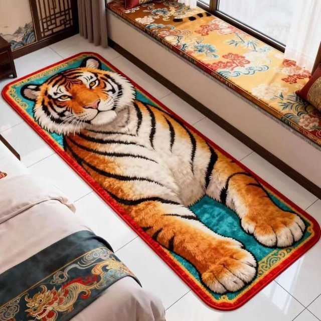 Chocolate Home Tiger-Teppich aus Plüsch in Grau, rutschfest und weich, B/T: 40 x 30 cm - Bild 1