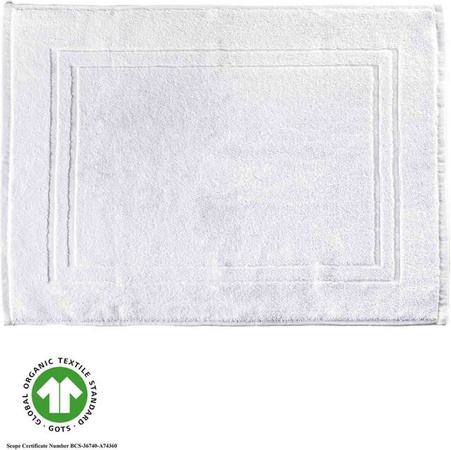 Bertsch Hotelwäsche Badvorleger aus GOTS-zertifizierter Bio-Baumwolle in Weiss mit Streifen-Bordüre, B/L: 50 x 70 cm