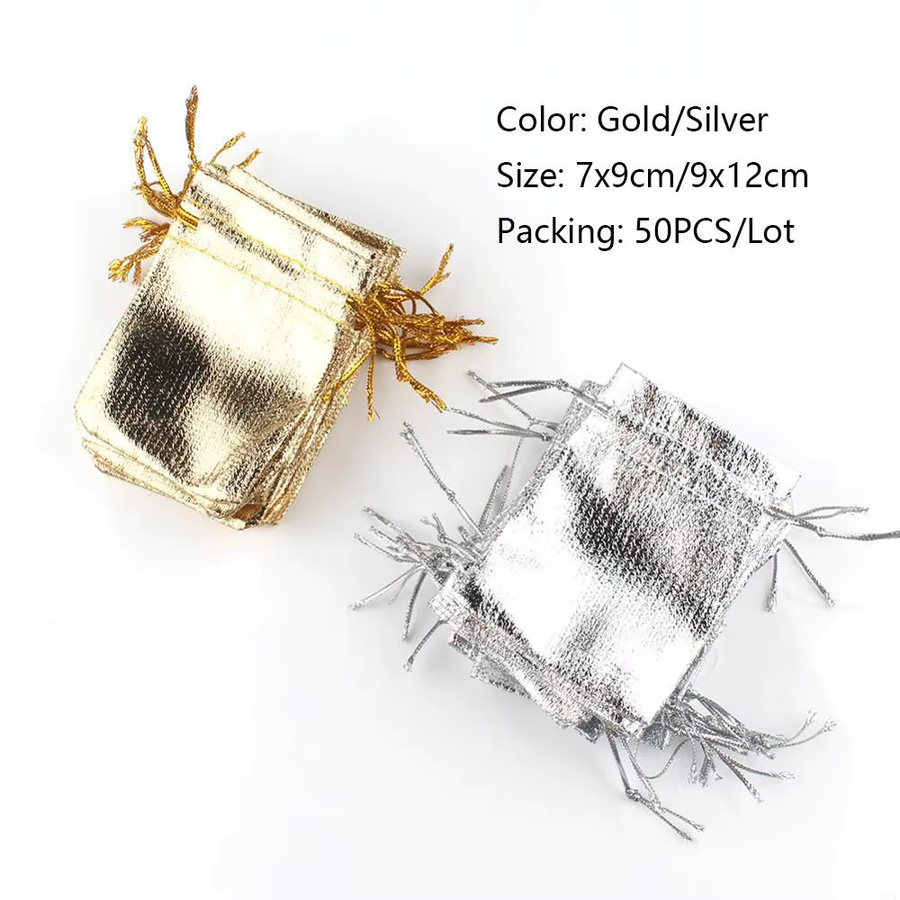 50er Set Geschenkbeutel aus Folie in Silber und Gold mit Kordelzug für Weihnachten und Hochzeiten - Bild 3