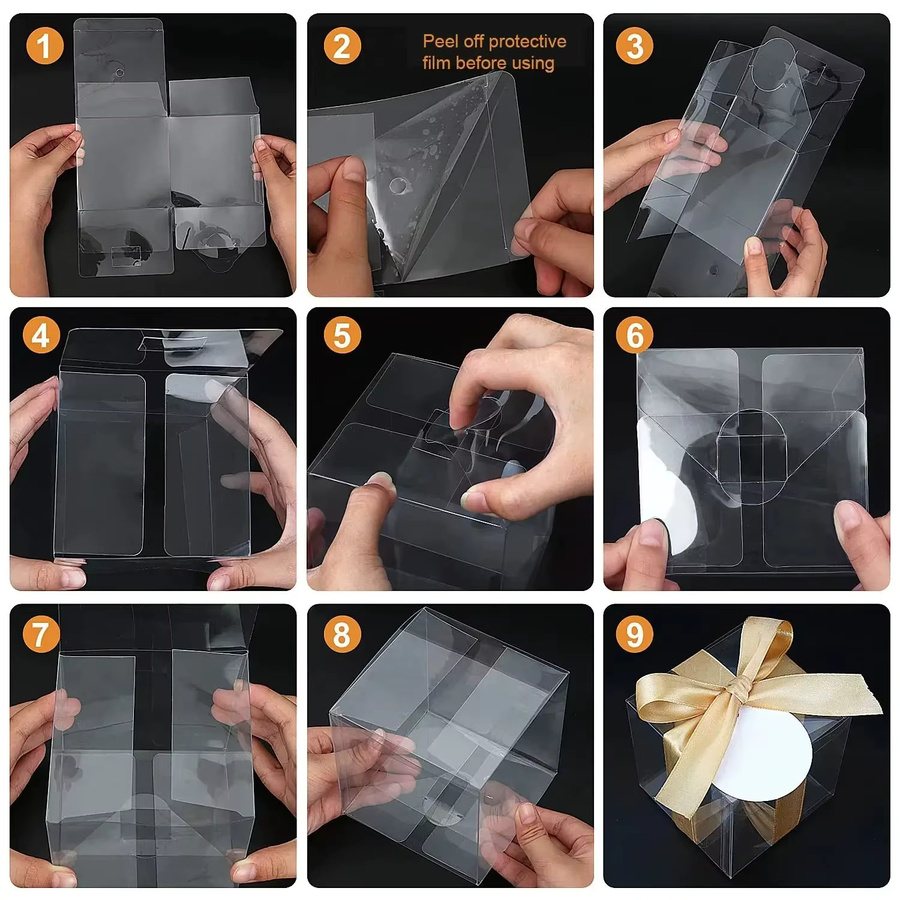 50 Stück transparente Kunststoff-Geschenkboxen mit goldenem Band für Hochzeits- und Partygeschenke - Bild 3