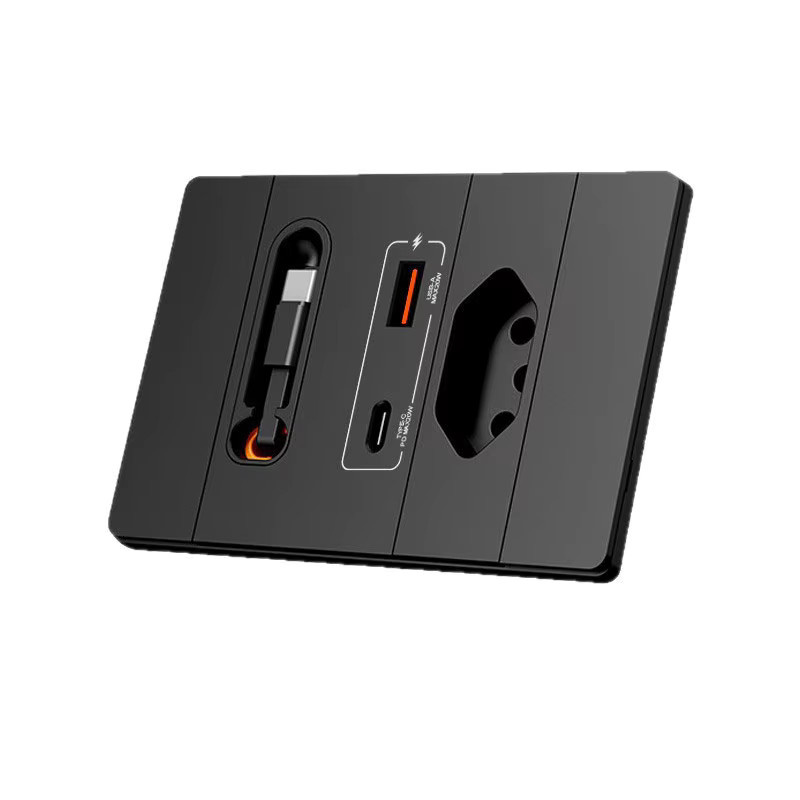 Wandmodell 118 Brasilianische Steckdosenleiste in Schwarz mit 75 cm Einziehbarem Kabel, GaN-Ladung und 20W USB Typ-C Schnellladesteckdose - Bild 1