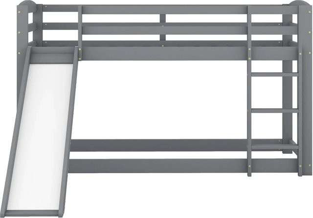 KOMHTOM Etagenbett für Kinder mit Rutsche aus Kiefernholz und MDF, Farbe Grau, B/T/H: 90 x 200 x 120 cm - Bild 1