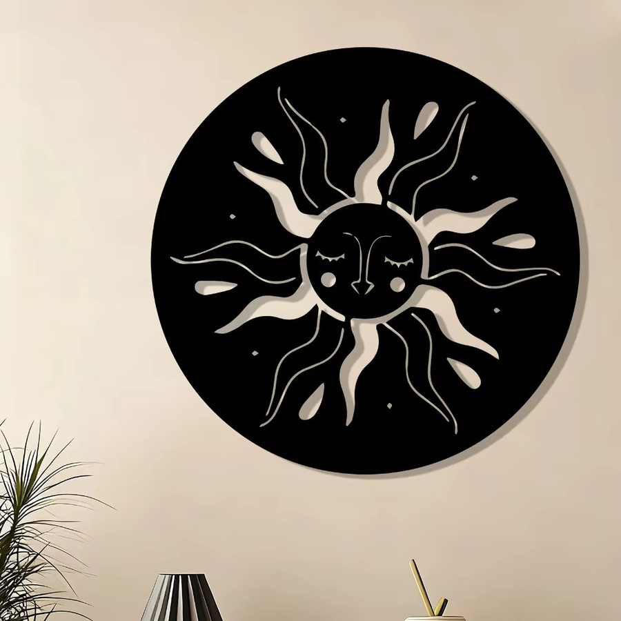 CIFBUY Sonnengesicht Wandkunst aus Metall in Schwarz als wetterfeste abstrakte Skulptur für Innen und Außen - Bild 2