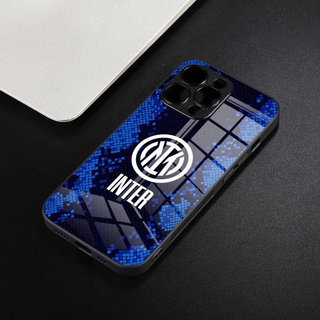 I-Inter M-Milan 117 Handyhülle mit Glass Design Cove für iPhone 17 16 15 14 13 12 11 Pro Max Mini XS XR in Schwarz und Blau - Bild 1