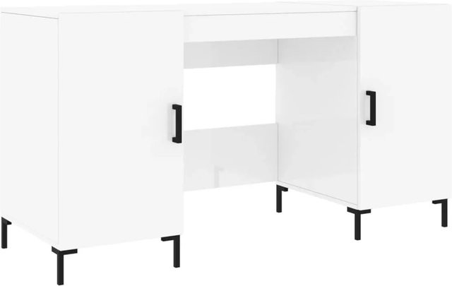 vidaXL Schreibtisch in Hochglanz-Weiß mit industriellem Stil, B/T/H: 140 x 50 x 75 cm - Bild 1