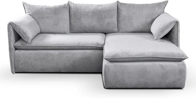 Vente-unique Schlafsofa Teodora in Grau mit L-Form und Cord-Bezug - Bild 1