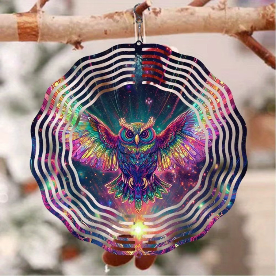 CIFBUY 3D Solar Eule Windspiel aus Metall in Grau und Multicolour, 360 Grad drehbare Gartendeko für den Außenbereich - Bild 4