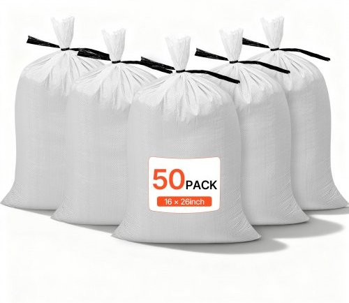VEVOR Sandsäcke für Hochwasserschutz, 50er-Pack, Weiß, Polypropylen, B/H: 40 x 66 cm - Bild 1