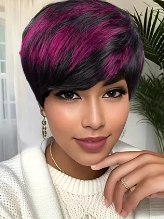 OYM HAIR Bob-Perücke Echthaar, Pixie-Schnitt mit Pony, schwarz, Damen - Bild 2