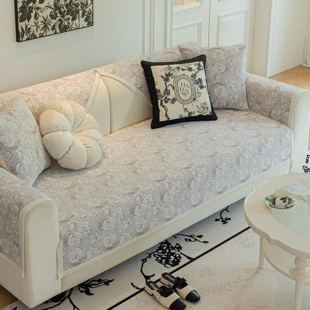 Chenille Jacquard Sofakissen Super Six mit floralem Design, rutschfester Bezug, B/B/H: 70 x 70 x 70 cm - Bild 1