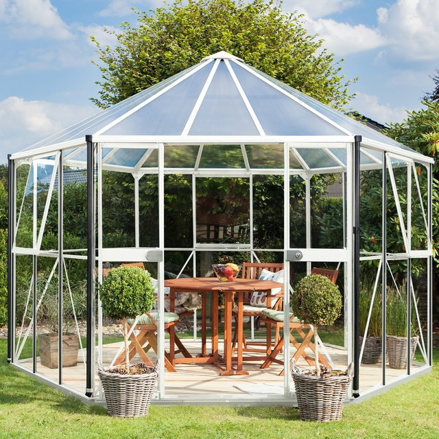 Vitavia Gewächshaus-Pavillon Hera 9000 Weiß mit 9 m² Fläche, Stahlfundamentrahmen und Polycarbonat-Verglasung - Bild 1