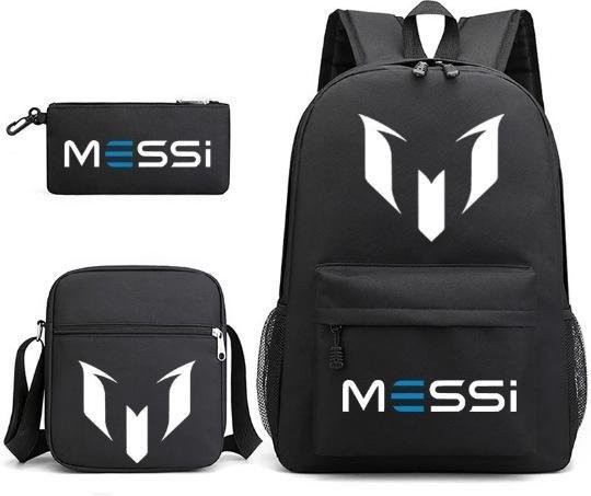 Lionel Messi Schultaschen-Set aus Canvas in Schwarz bestehend aus Rucksack, Umhängetasche und 3-teiligem Federmäppchen - Bild 1