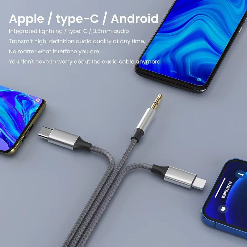 Wsellda 3-in-1 Audio-Adapter mit 3,5mm Klinke, 8-Pin Lightning und USB-C in Grau für iPhone, iPad, Tablet und Lautsprecher - Bild 3