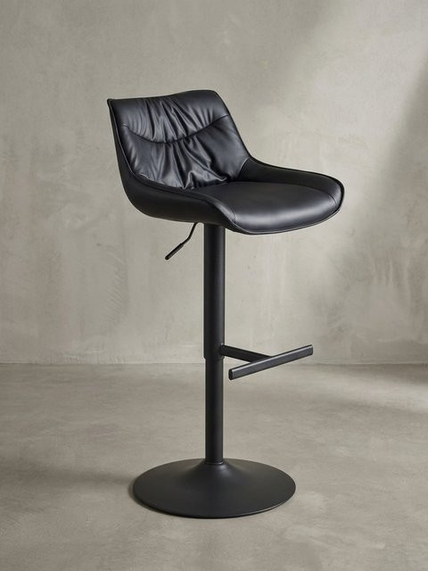 KADIMA DESIGN Barhocker aus Kunstleder in Schwarz mit Rückenlehne und Trompetenfuß, höhenverstellbar von 86 cm bis 106 cm - Bild 1