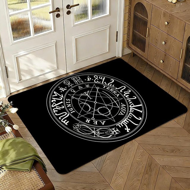 Rouxin fifteen Fußmatte mit Pentagramm Sonnenmuster, weich und rutschfest, Polyester, Schwarz, B/T: 100 x 150 cm - Bild 1
