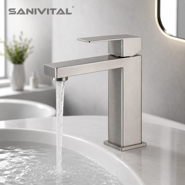 SANIVITAL Badezimmer-Waschtischarmatur aus gebürstetem Edelstahl in Silber als Einhandmischer für Warm- und Kaltwasser zur Deckenmontage - Bild 1