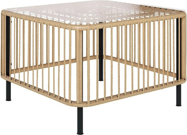 Outsunny Rattan-Gartentisch aus PE-Rattan und Stahl mit gehärteter Glasplatte in Beige und Naturholz, B/T/H: 65 x 65 x 43 cm - Bild 1