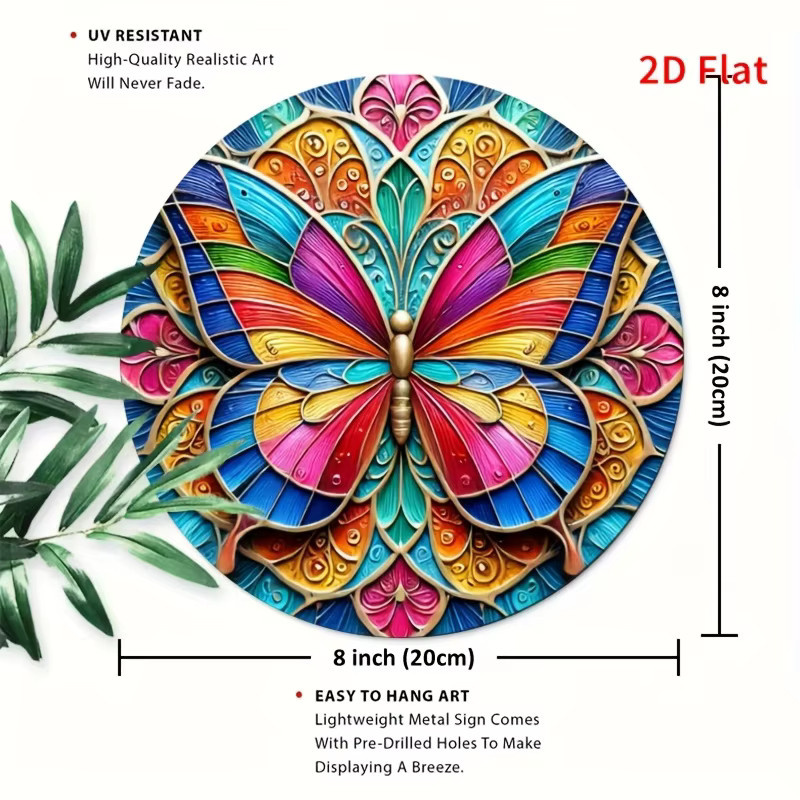 Potdemiel Schmetterlings Metallblechschild bunt, Wandkunst aus Aluminium mit 2D-Flachdesign, B/H: 20,3 x 20,3 cm - Bild 2
