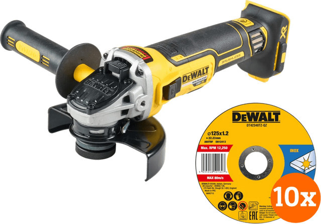 DeWalt Winkelschleifer DCG405NT-XJ XR 18V Gelb inklusive 10 Stück INOX Trennscheiben 125 x 1 x 22,2 mm - Bild 1