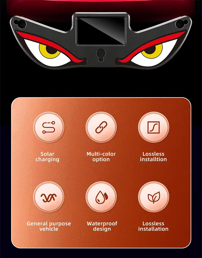 Solarbetriebene Teufelsaugen-Autolichter von kebedemm mit Saugnapf und dynamischer Neon-Expression als wiederaufladbare Auto-Dekoration - Bild 2