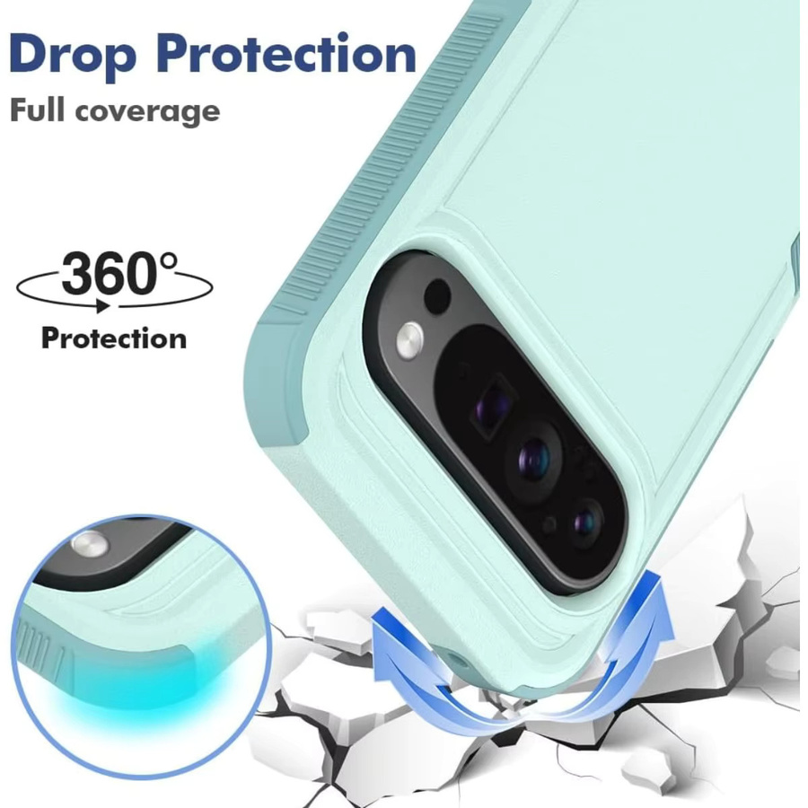 Stoßfeste Fallschutzhülle in Militärqualität für Google Pixel 10 Pro XL, 9 und 8 inklusive Displayschutzfolie aus gehärtetem Glas in Schwarz oder Türkis - Bild 5