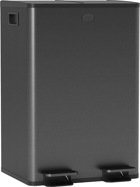 HOMCOM Mülltrennsystem aus Edelstahl mit 2 x 28L Volumen, Schwarz, Treteimer mit Softclose-Deckel, herausnehmbaren Inneneimern und Deodorant-Fächern - Bild 1