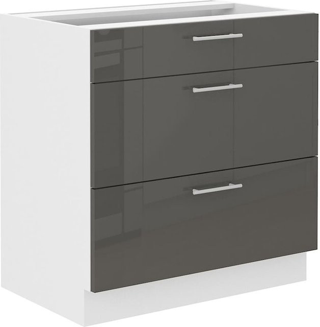 Küchenunterschrank Lara Grau Hochglanz mit Soft-Close, Breite: 80 cm - Bild 1