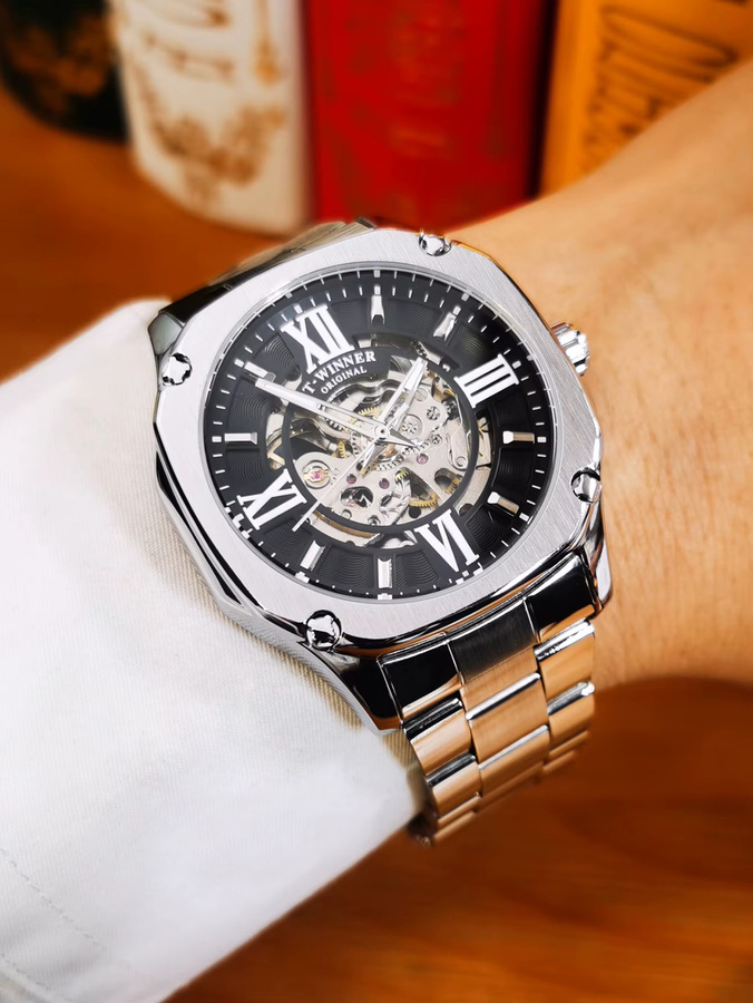 GEWINNER Armbanduhr, Automatik, Edelstahl, Eckig, Schwarz, Herren - Bild 6